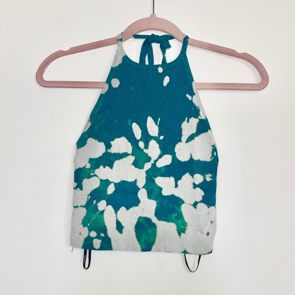 Forever21 Y2K green ribbed halter crop Top small